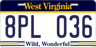 WV license plate 8PL036