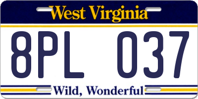 WV license plate 8PL037