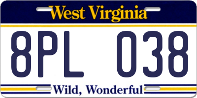 WV license plate 8PL038