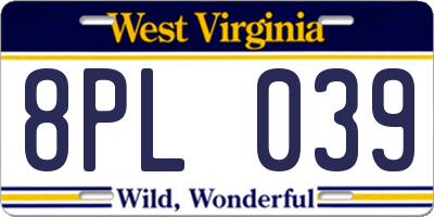 WV license plate 8PL039