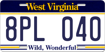 WV license plate 8PL040