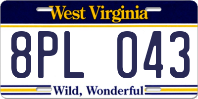 WV license plate 8PL043