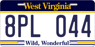 WV license plate 8PL044