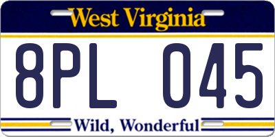 WV license plate 8PL045