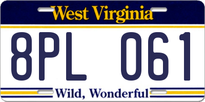 WV license plate 8PL061