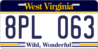WV license plate 8PL063