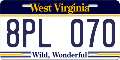 WV license plate 8PL070