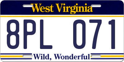 WV license plate 8PL071