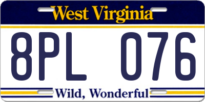 WV license plate 8PL076