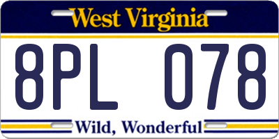WV license plate 8PL078