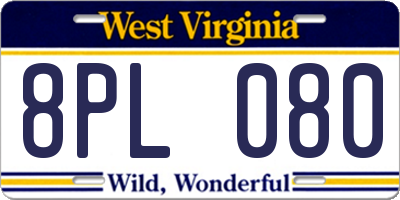 WV license plate 8PL080