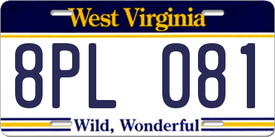 WV license plate 8PL081