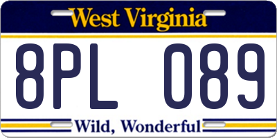 WV license plate 8PL089
