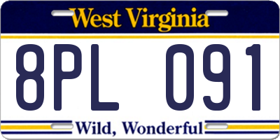 WV license plate 8PL091