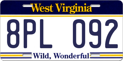 WV license plate 8PL092