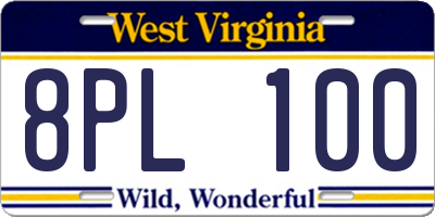 WV license plate 8PL100