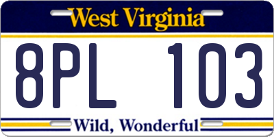 WV license plate 8PL103