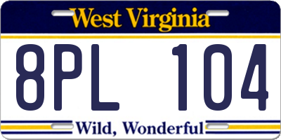 WV license plate 8PL104