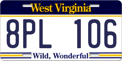 WV license plate 8PL106