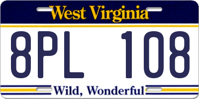 WV license plate 8PL108