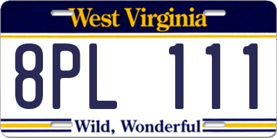 WV license plate 8PL111