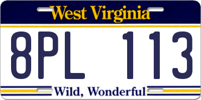 WV license plate 8PL113