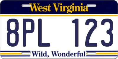 WV license plate 8PL123