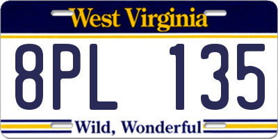 WV license plate 8PL135
