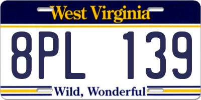 WV license plate 8PL139