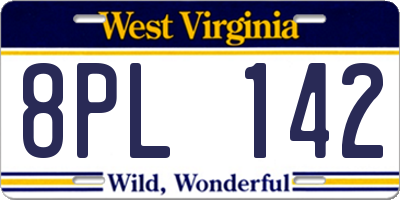 WV license plate 8PL142