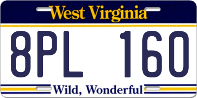 WV license plate 8PL160