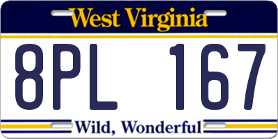 WV license plate 8PL167