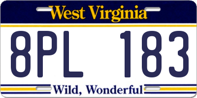 WV license plate 8PL183