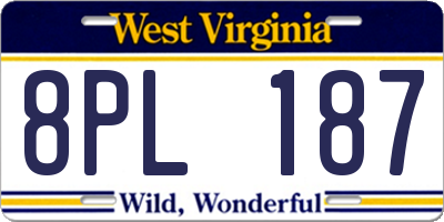 WV license plate 8PL187