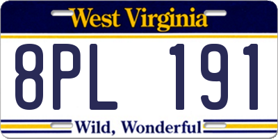 WV license plate 8PL191