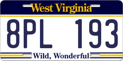 WV license plate 8PL193