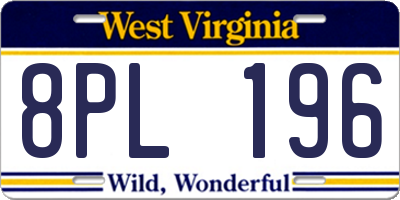 WV license plate 8PL196