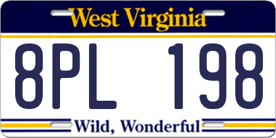 WV license plate 8PL198