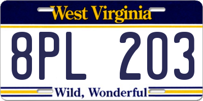 WV license plate 8PL203