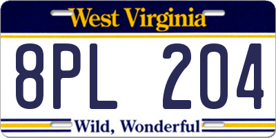 WV license plate 8PL204