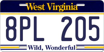 WV license plate 8PL205