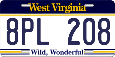 WV license plate 8PL208