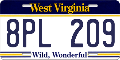 WV license plate 8PL209