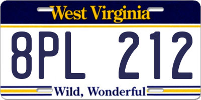 WV license plate 8PL212
