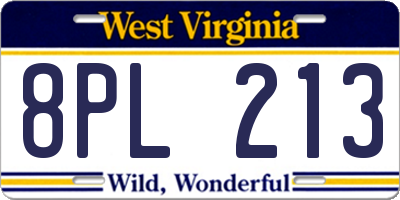 WV license plate 8PL213