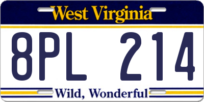 WV license plate 8PL214