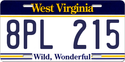 WV license plate 8PL215