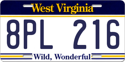 WV license plate 8PL216