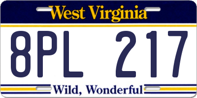 WV license plate 8PL217