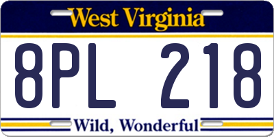 WV license plate 8PL218
